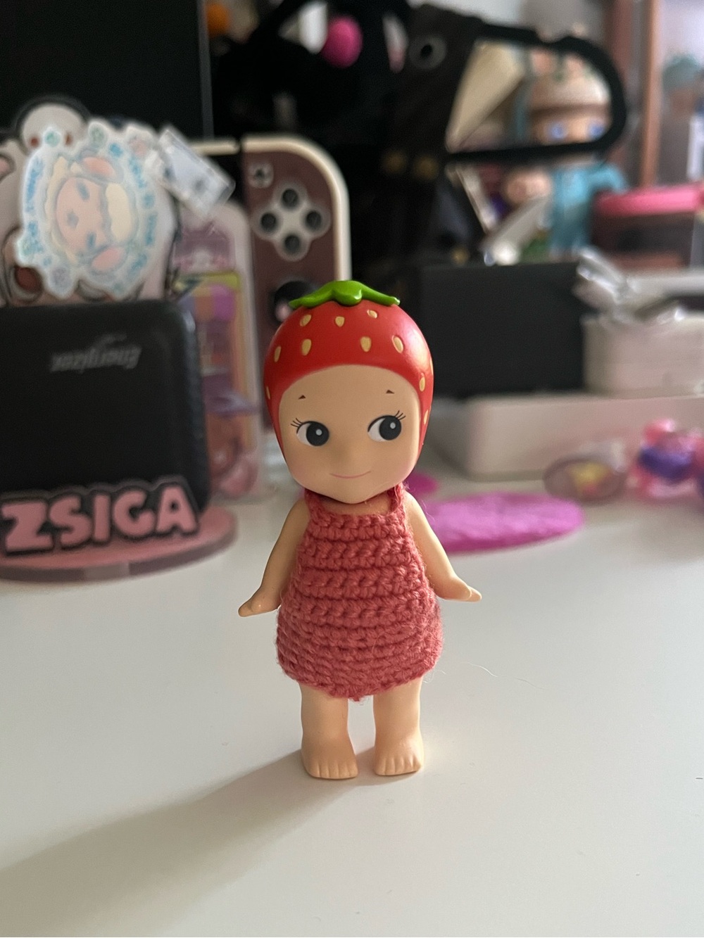 Sonny angel strawberry with crocheted outfit